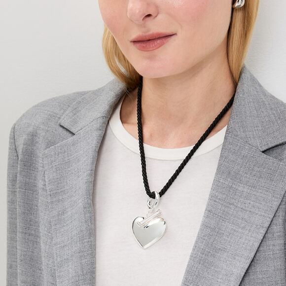 TIMELESS PEARLY Black Cord Necklace with Silver Heart - Picture 2 of 7